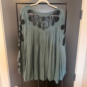 Free People Teal and Black Blouse